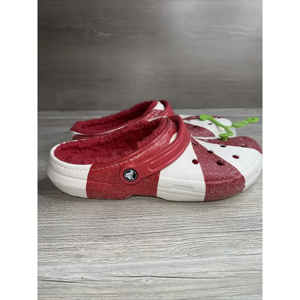 Crocs Classic Lined Holiday Christmas Candy Cane Clogs Shoes Unisex Size M10/W12